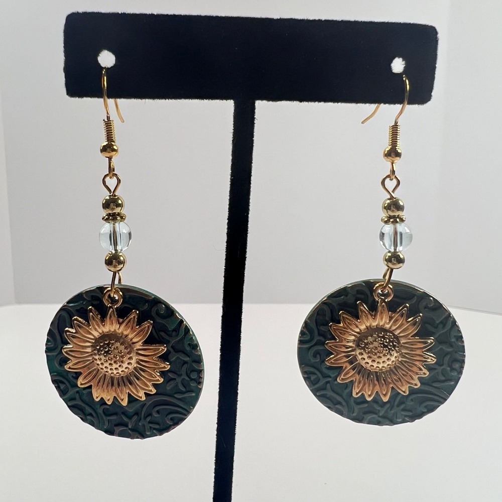 Sunflower Dangle Earrings, Bohemian style Fashion Elegant Vintage Round Textured